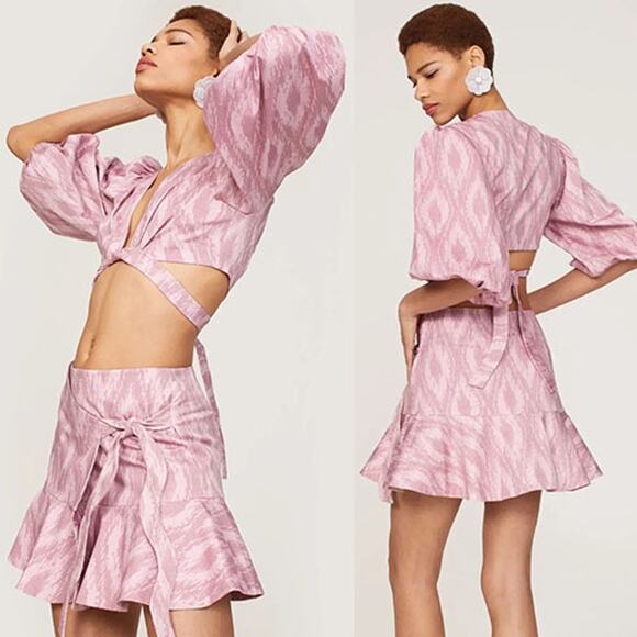 NEW Alexis Komosa Mini Tie Waist Skirt Women's Rose Weave Lavender Size: XS